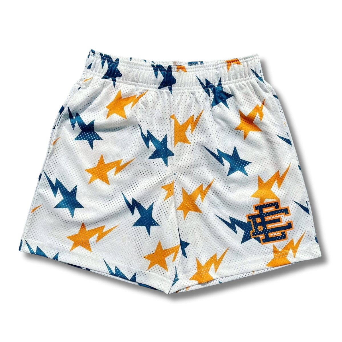 Eric E shorts x Bape Stars orange w blue