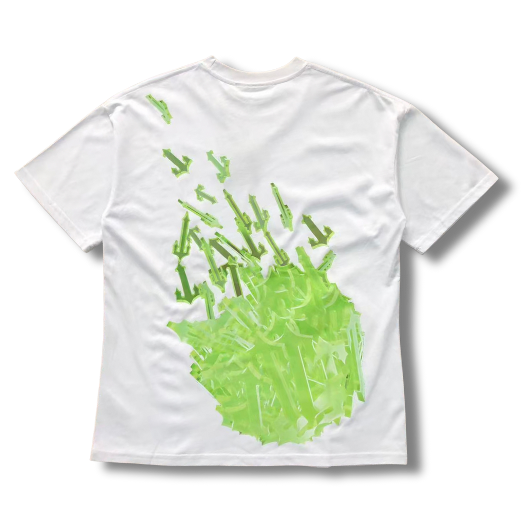 T star shirt green v white