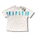 T star shirt big white v blue