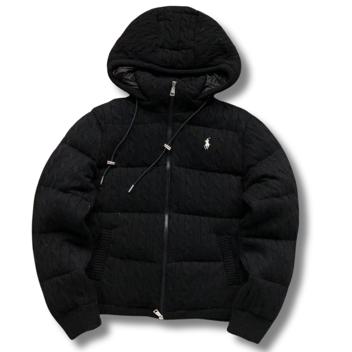 Ralph L Jacket Black w Cable Knit texture