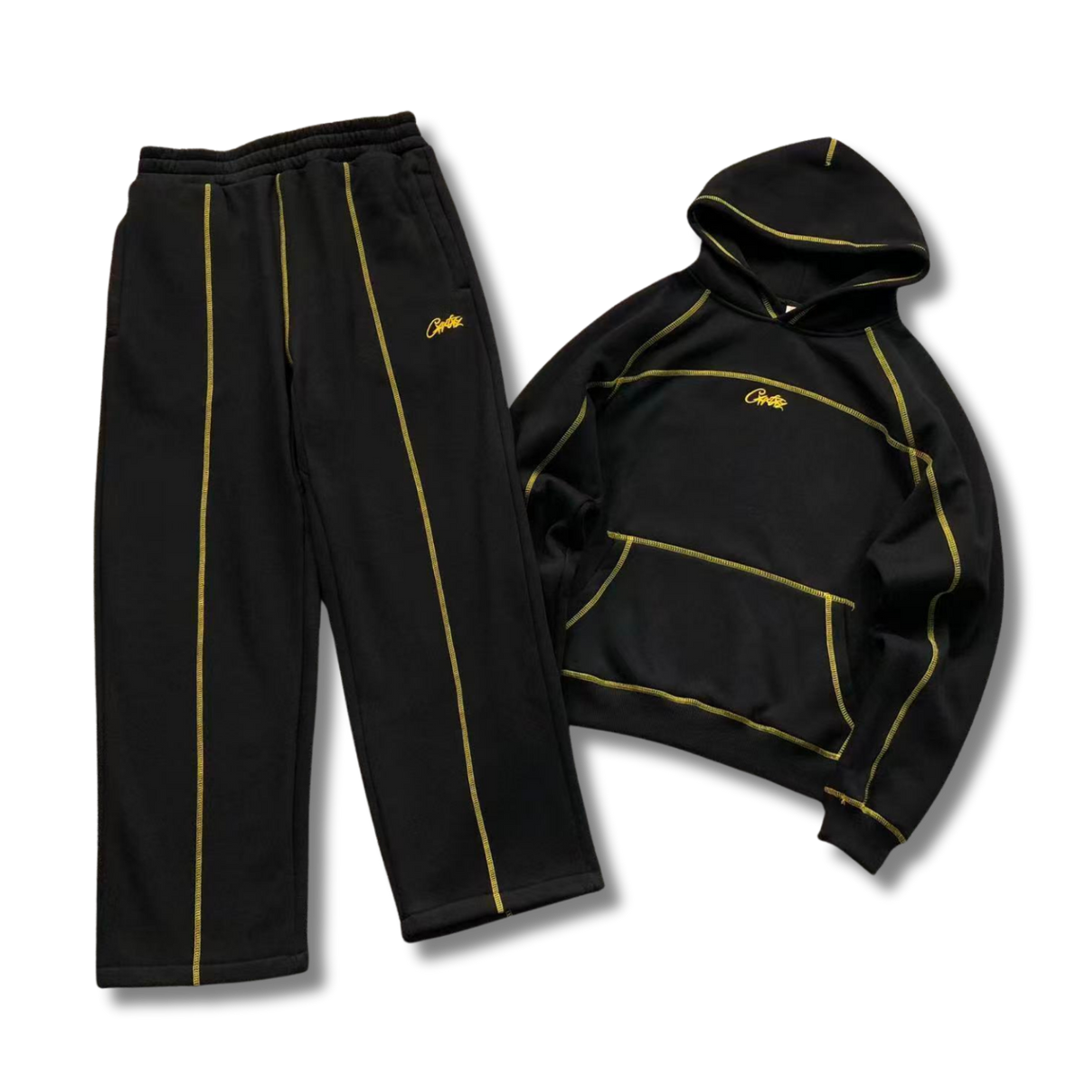 Cortez Tracksuit black w yellow lines